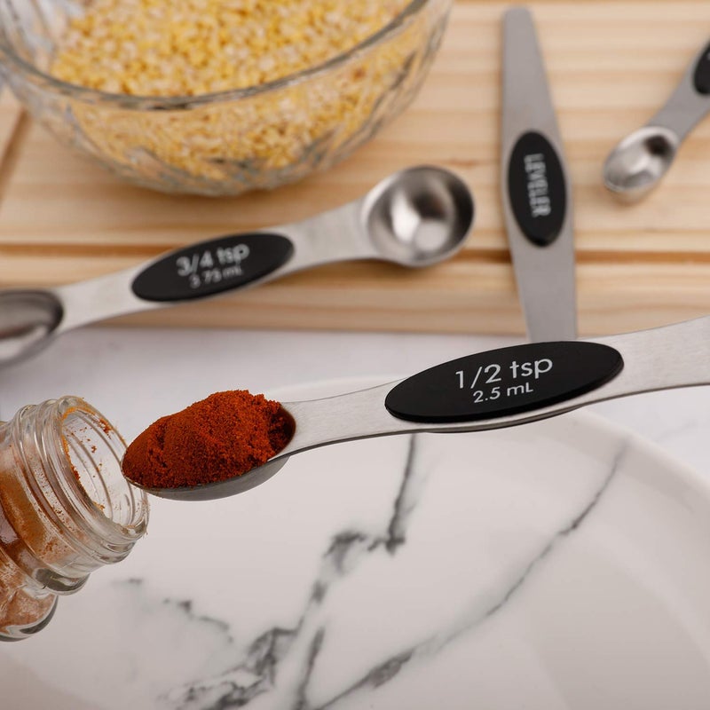 forkmannie Magnetic Measuring Spoons Set of 6 Stainless Steel Dual Sided Stackable Teaspoon for Measuring Dry and Liquid Ingredients - Image 3